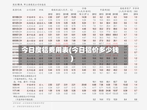 今日度铝费用表(今日铝价多少钱)